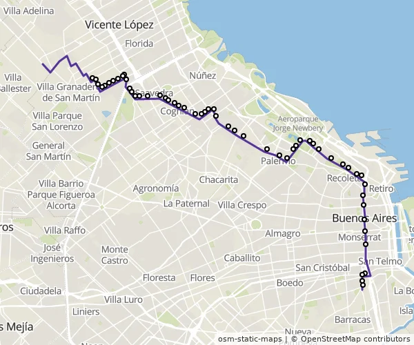 Mapa do itinerário da linha