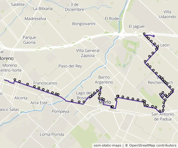 Mapa do itinerário da linha