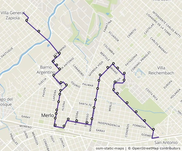 Mapa do itinerário da linha