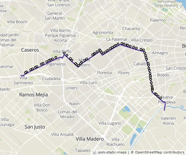 Mapa do itinerário da linha