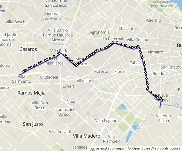 Mapa do itinerário da linha
