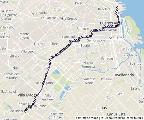 Mapa do itinerário da linha