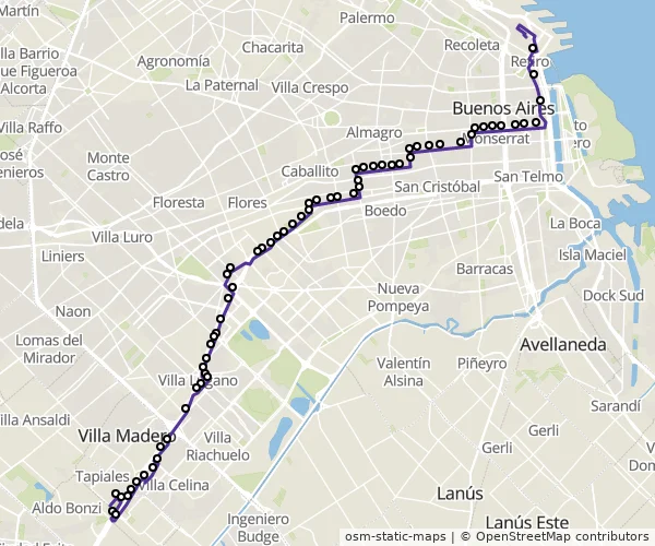 Mapa do itinerário da linha