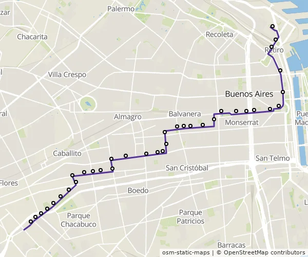 Mapa do itinerário da linha