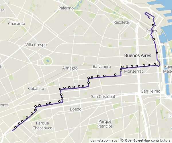 Mapa do itinerário da linha