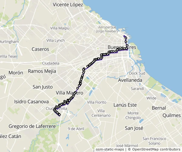 Mapa do itinerário da linha