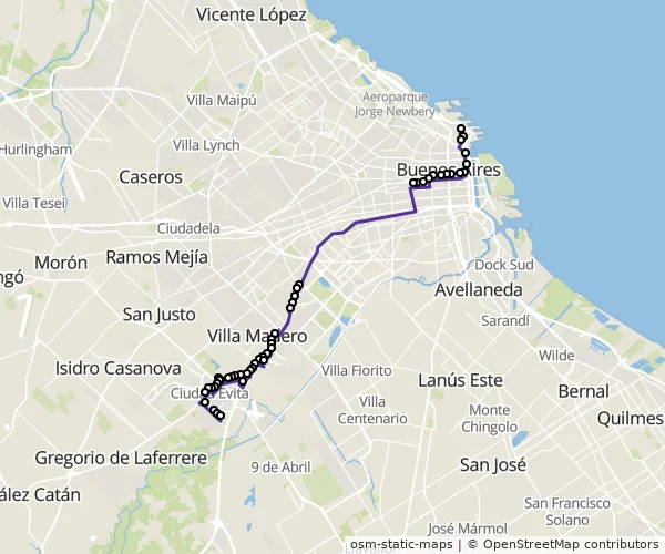Mapa do itinerário da linha