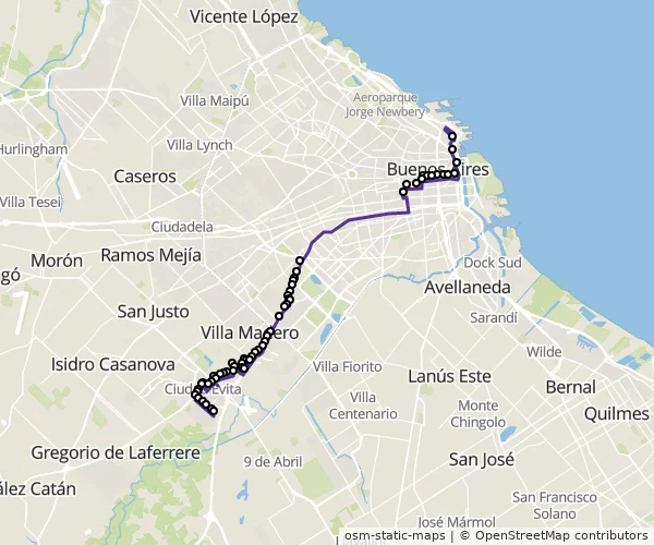 Mapa do itinerário da linha