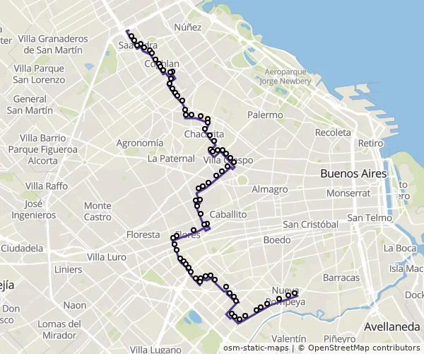 Mapa do itinerário da linha