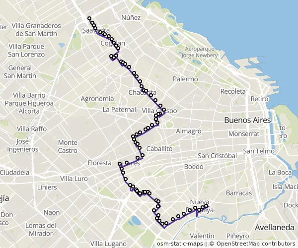 Mapa do itinerário da linha