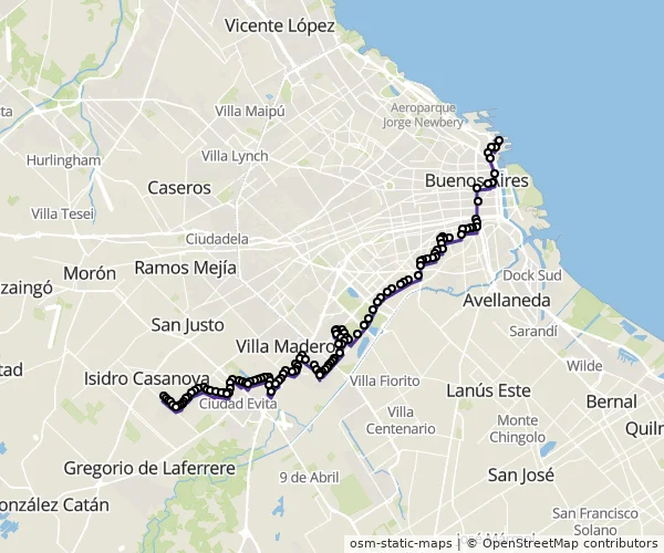 Mapa do itinerário da linha