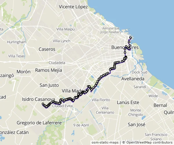 Mapa do itinerário da linha
