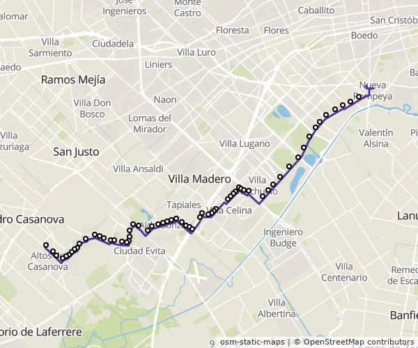 Mapa do itinerário da linha