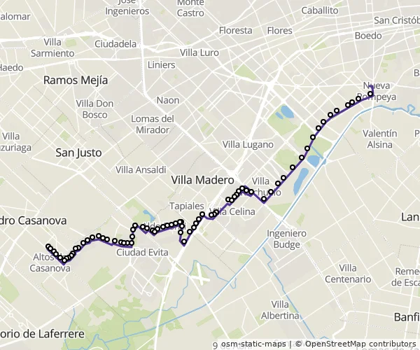 Mapa do itinerário da linha