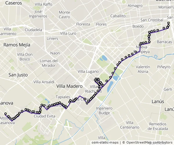 Mapa do itinerário da linha