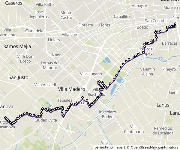 Mapa do itinerário da linha