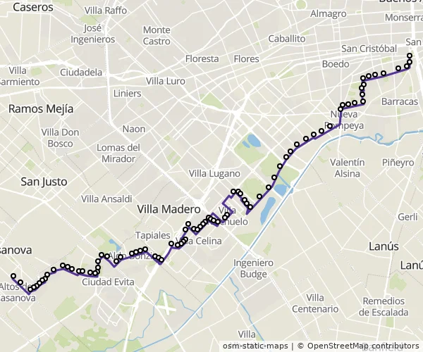Mapa do itinerário da linha