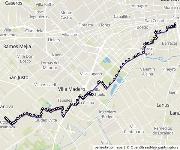 Mapa do itinerário da linha