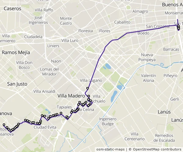 Mapa do itinerário da linha