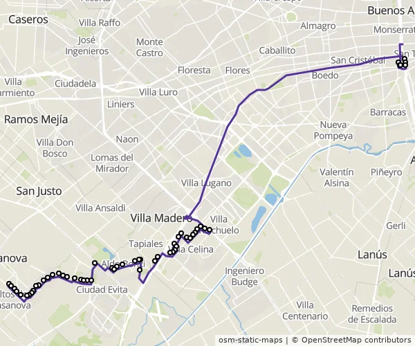 Mapa do itinerário da linha