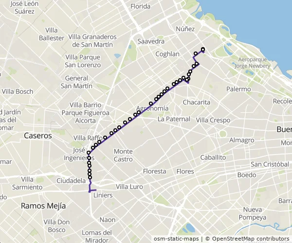 Mapa do itinerário da linha