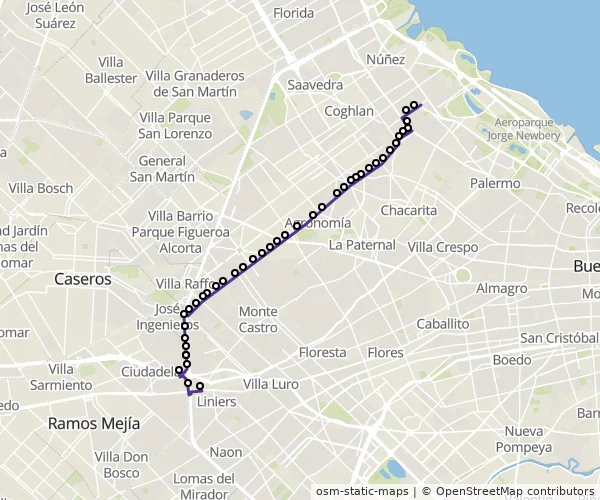 Mapa do itinerário da linha