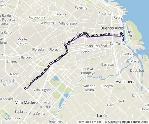 Mapa do itinerário da linha