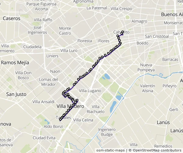 Mapa do itinerário da linha