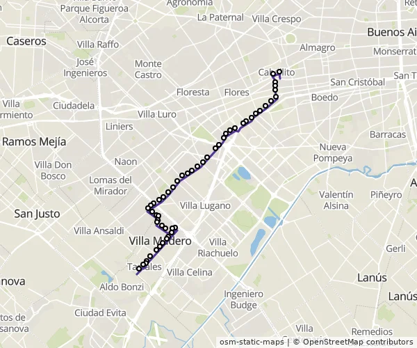 Mapa do itinerário da linha