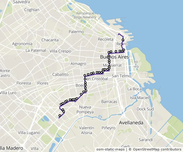 Mapa do itinerário da linha