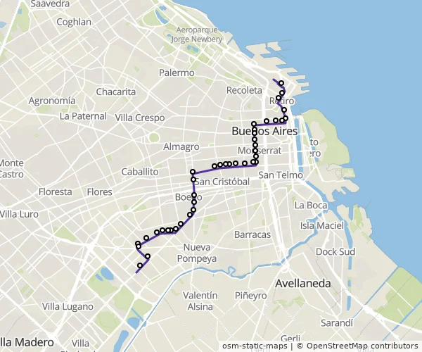 Mapa do itinerário da linha