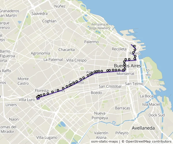Mapa do itinerário da linha