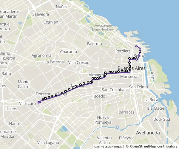 Mapa do itinerário da linha