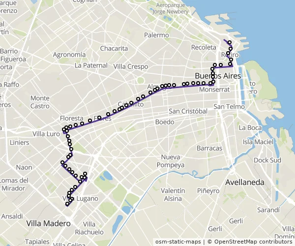 Mapa do itinerário da linha