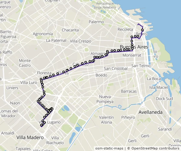 Mapa do itinerário da linha