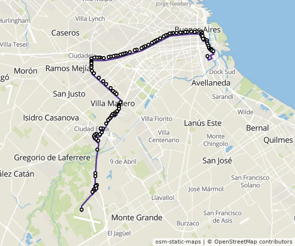 Mapa do itinerário da linha