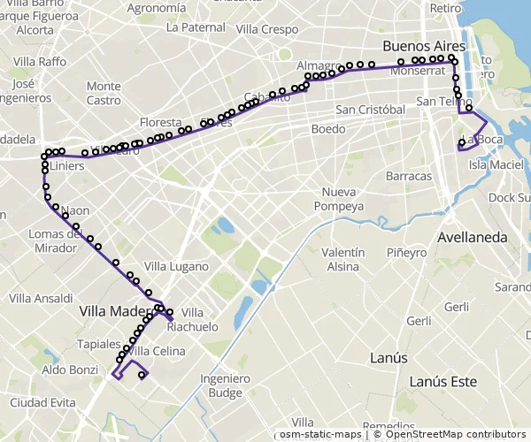 Mapa do itinerário da linha