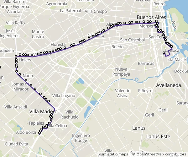 Mapa do itinerário da linha