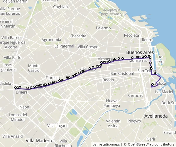 Mapa do itinerário da linha