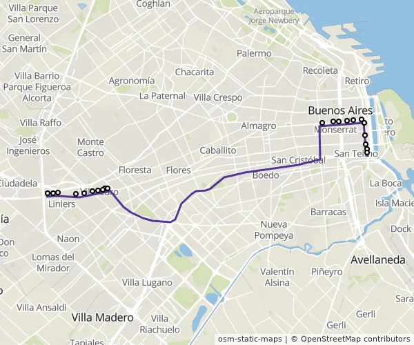 Mapa do itinerário da linha