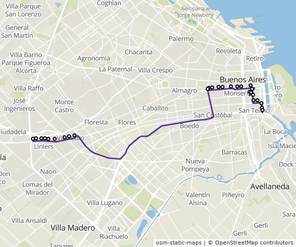Mapa do itinerário da linha