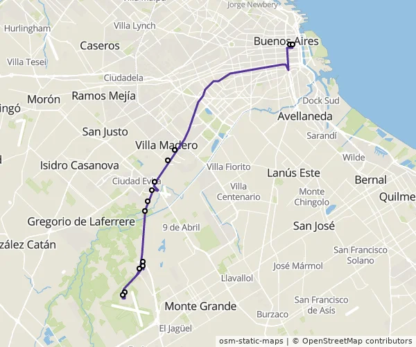 Mapa do itinerário da linha