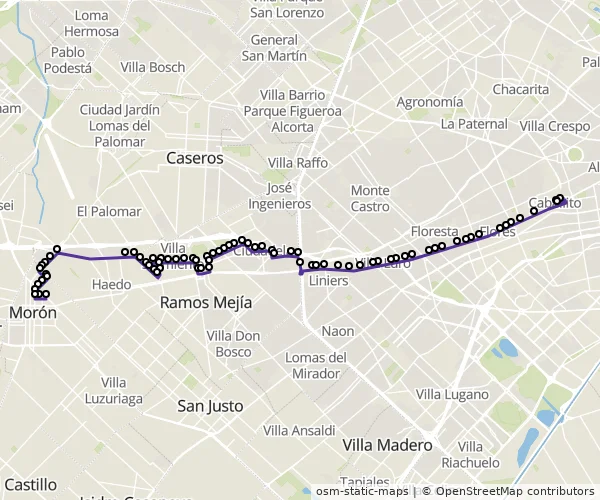 Mapa do itinerário da linha