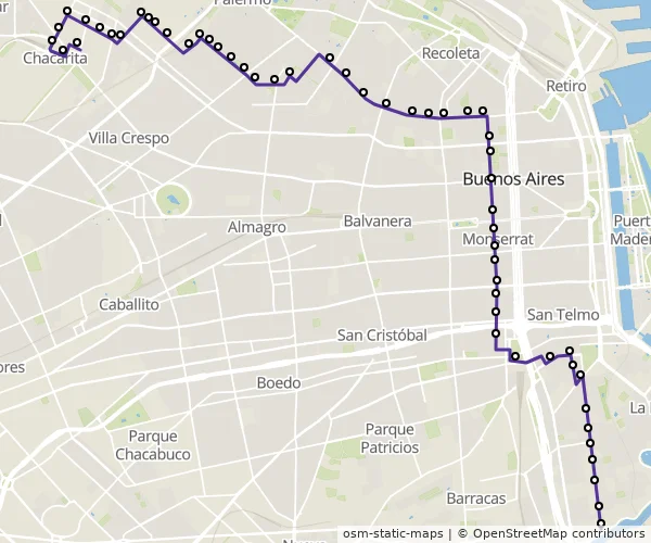 Mapa do itinerário da linha