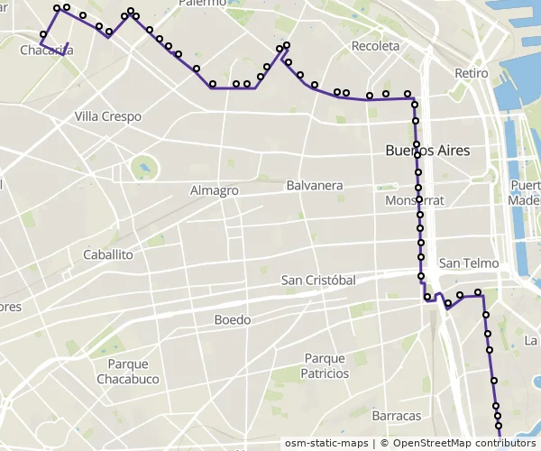Mapa do itinerário da linha