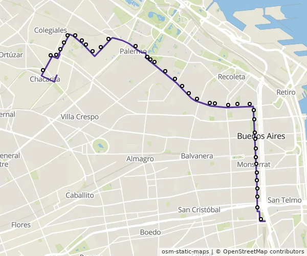 Mapa do itinerário da linha