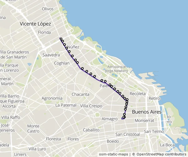 Mapa do itinerário da linha