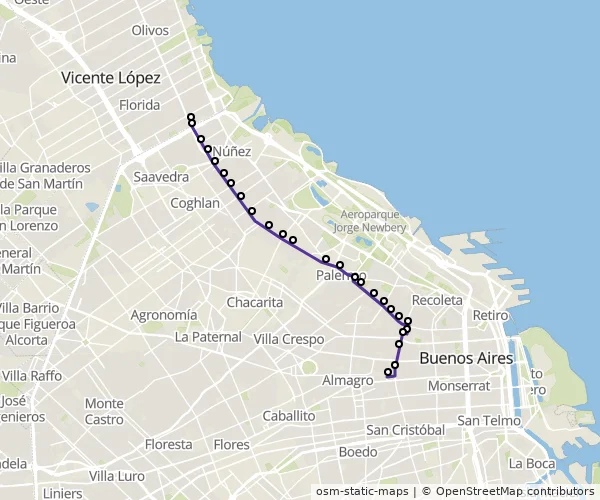 Mapa do itinerário da linha