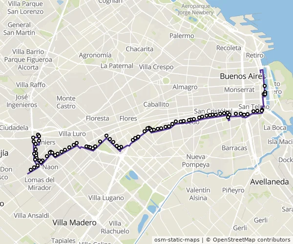 Mapa do itinerário da linha