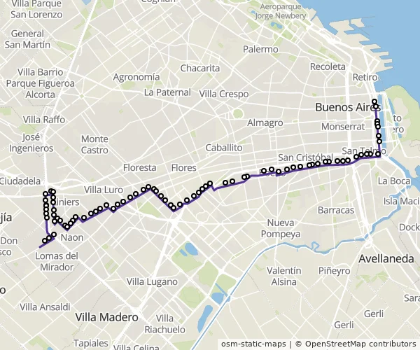 Mapa do itinerário da linha